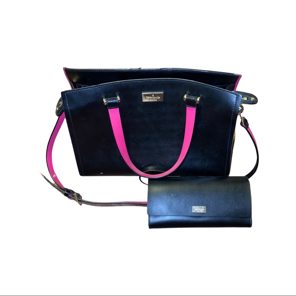 Black/pink Kate Spade Purse With Matching Wallet